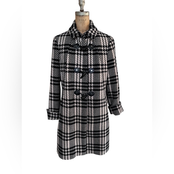 Lands' End Black and White Checkered Houndstooth Toggle Coat Size 14 Wool blend - Picture 3 of 8
